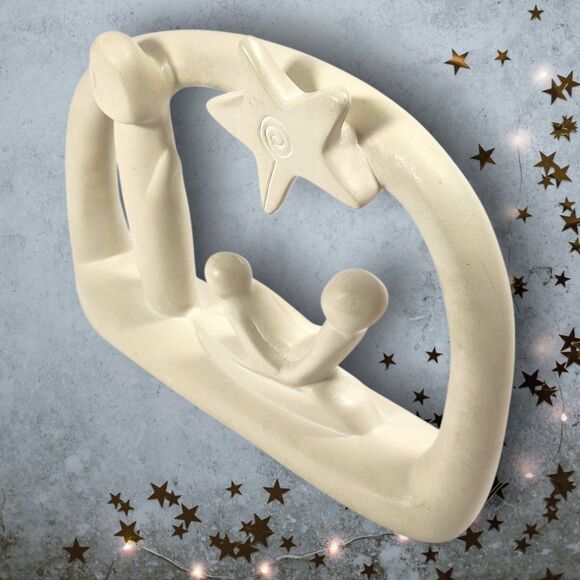 Hand Carved Kenyan Soapstone Nativity Scene Minimalist Modern Holy Family Christ - Picture 4 of 8